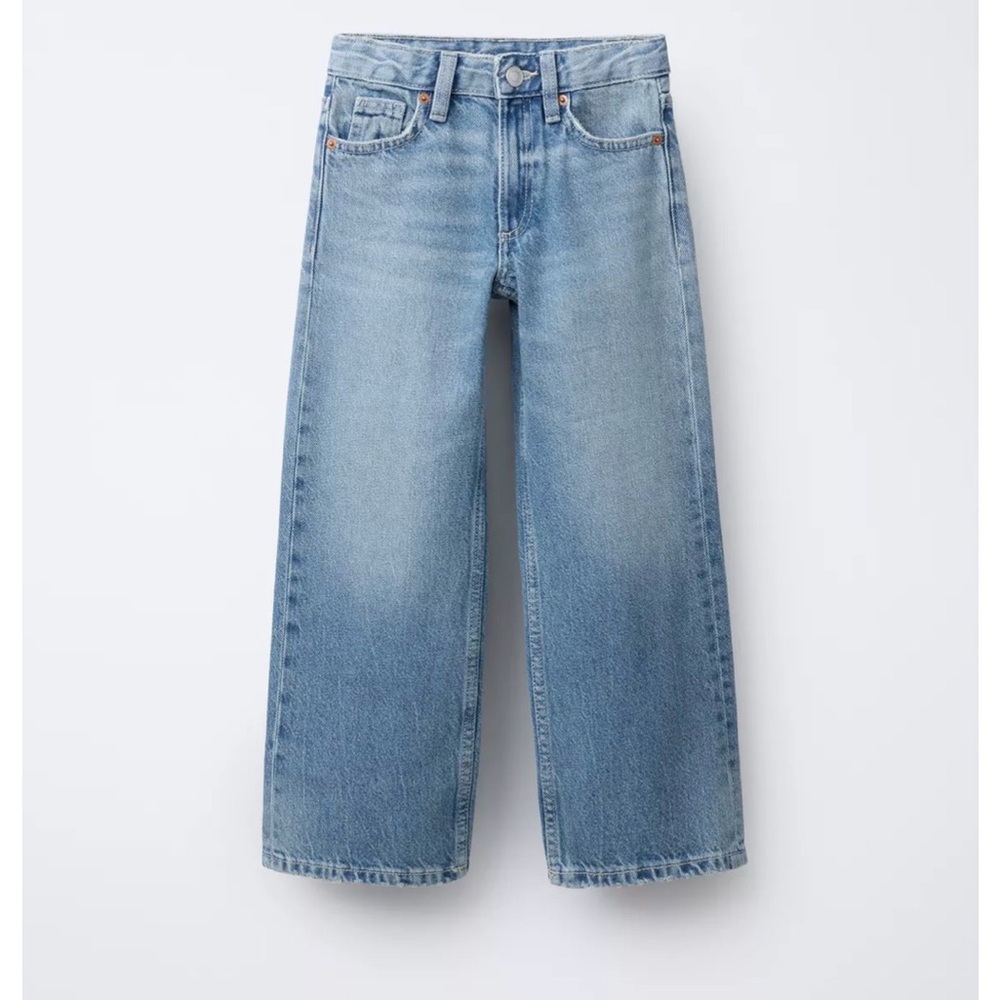 Zara Girls Distressed Wide Leg Jeans Light Blue Sz 13-14